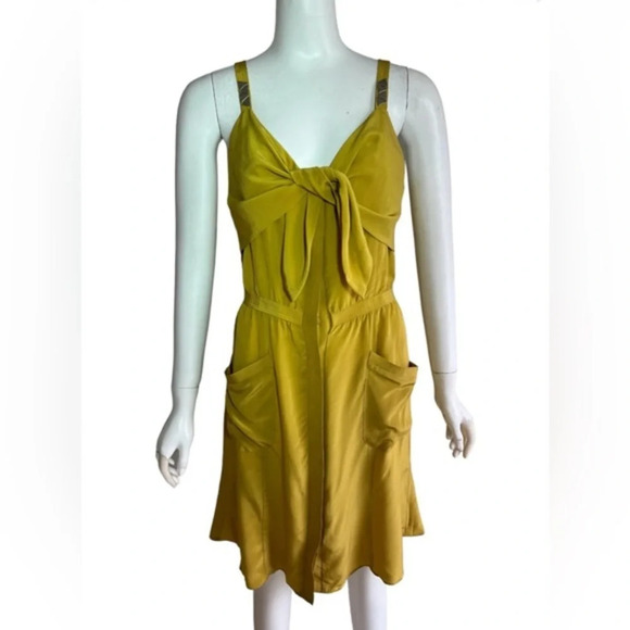 Vena Cava Dress Size 4 Yellow 100% Silk Mini Tie Button Front Pockets Sleeveless - Picture 1 of 8